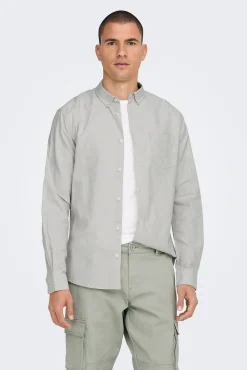 Only & Sons Camisa Oxford Gris Medio Clearance