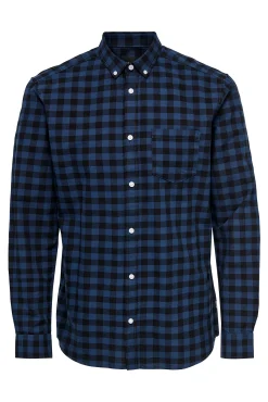 Only & Sons Camisa Oxford Cuadros Azul Medio Outlet