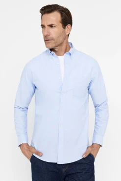 Cortefiel Camisa Oxford Liso Azul Discount