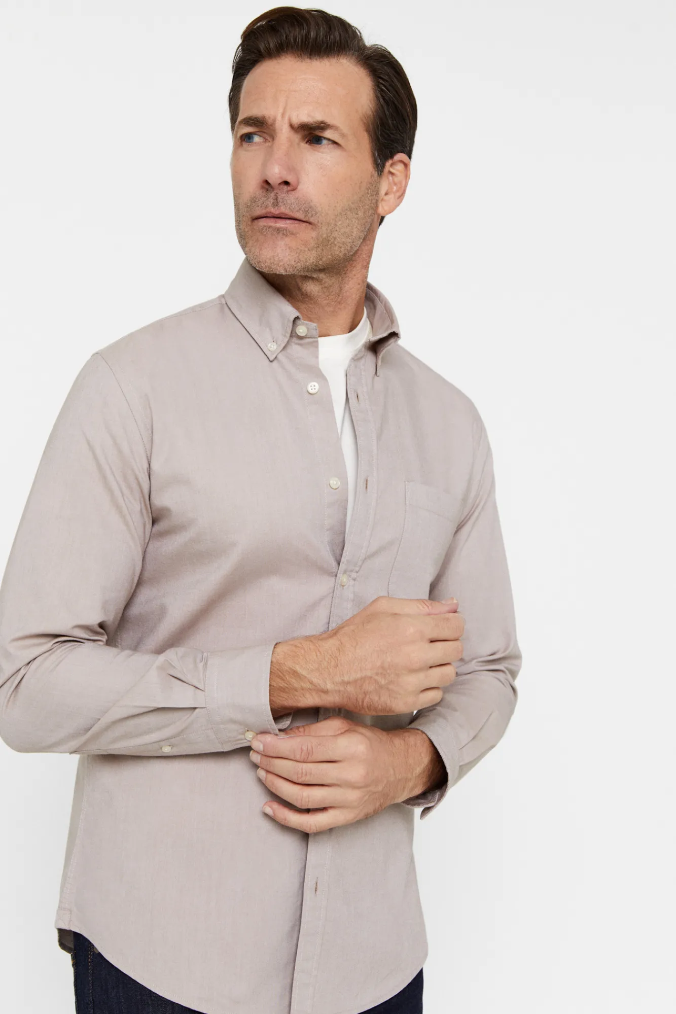 Cortefiel Camisa Oxford Liso Beige New
