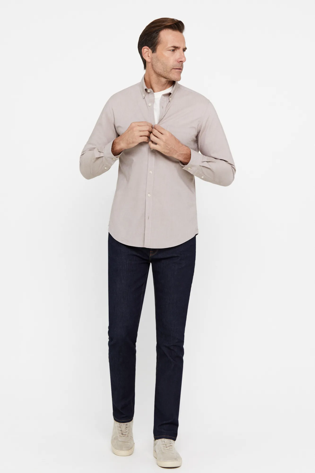 Cortefiel Camisa Oxford Liso Beige New