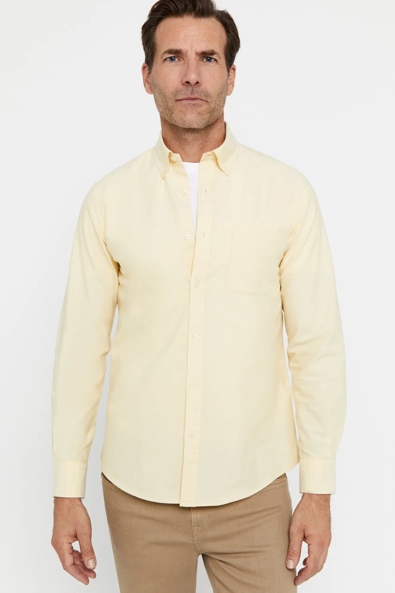 Cortefiel Camisa Oxford Liso Amarillo Online