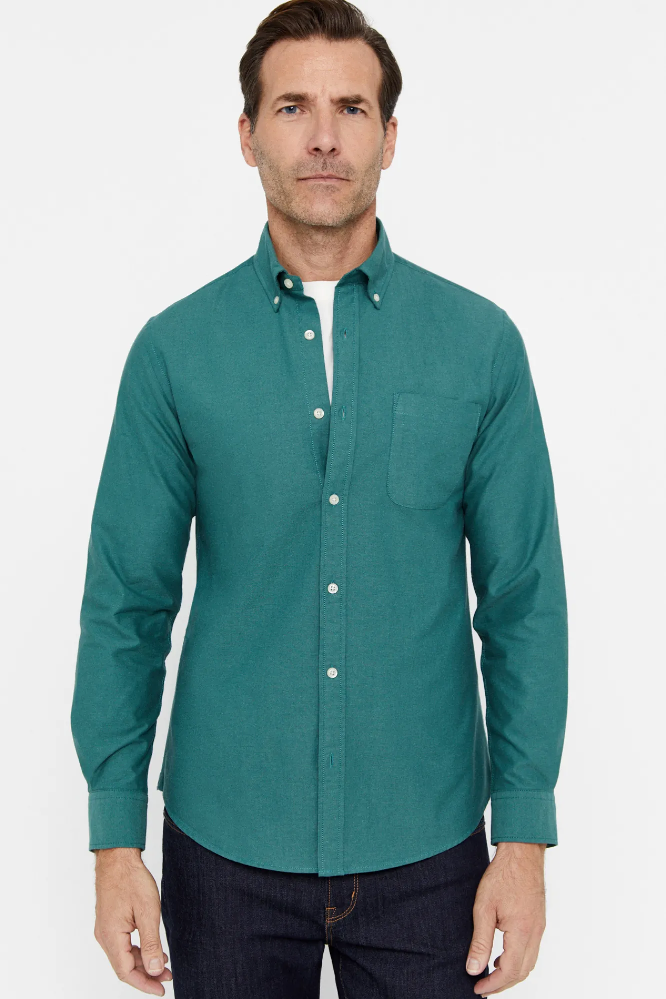 Cortefiel Camisa Oxford Liso Verde Clearance