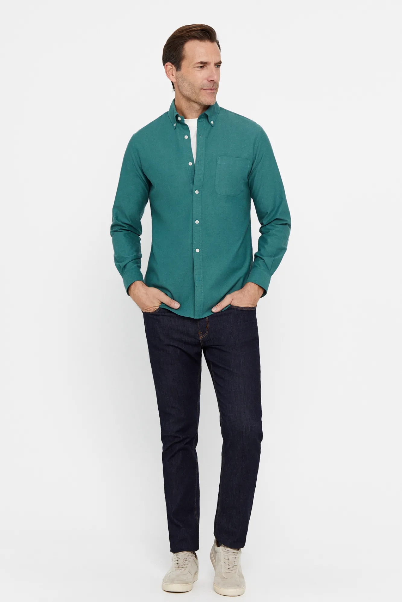 Cortefiel Camisa Oxford Liso Verde Clearance