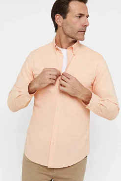 Cortefiel Camisa Oxford Liso Naranja Clearance