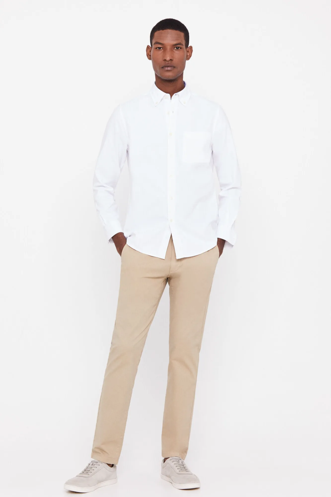 Cortefiel Camisa Oxford Liso Facil Plancha Blanco Sale