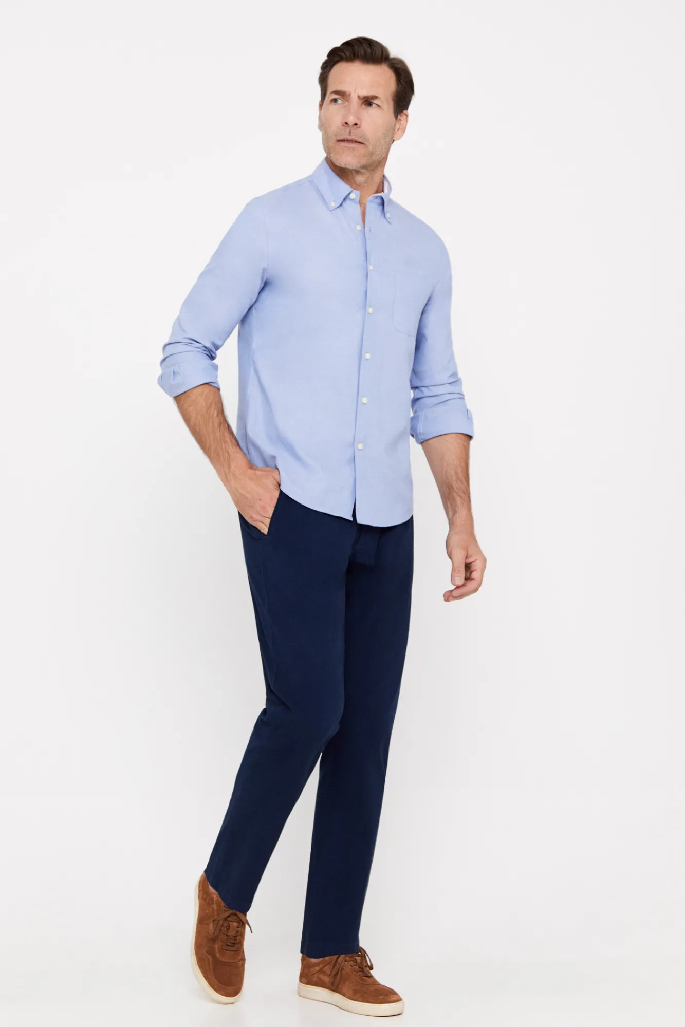Cortefiel Camisa Oxford Liso Facil Plancha Azul Discount