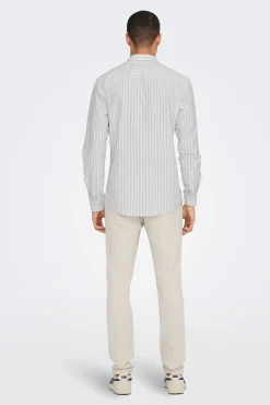 Only & Sons Camisa Oxford Rayas Marron Medio
