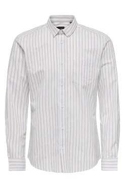Only & Sons Camisa Oxford Rayas Marron Medio