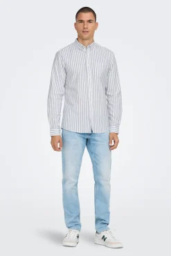 Only & Sons Camisa Oxford Rayas Verde Discount