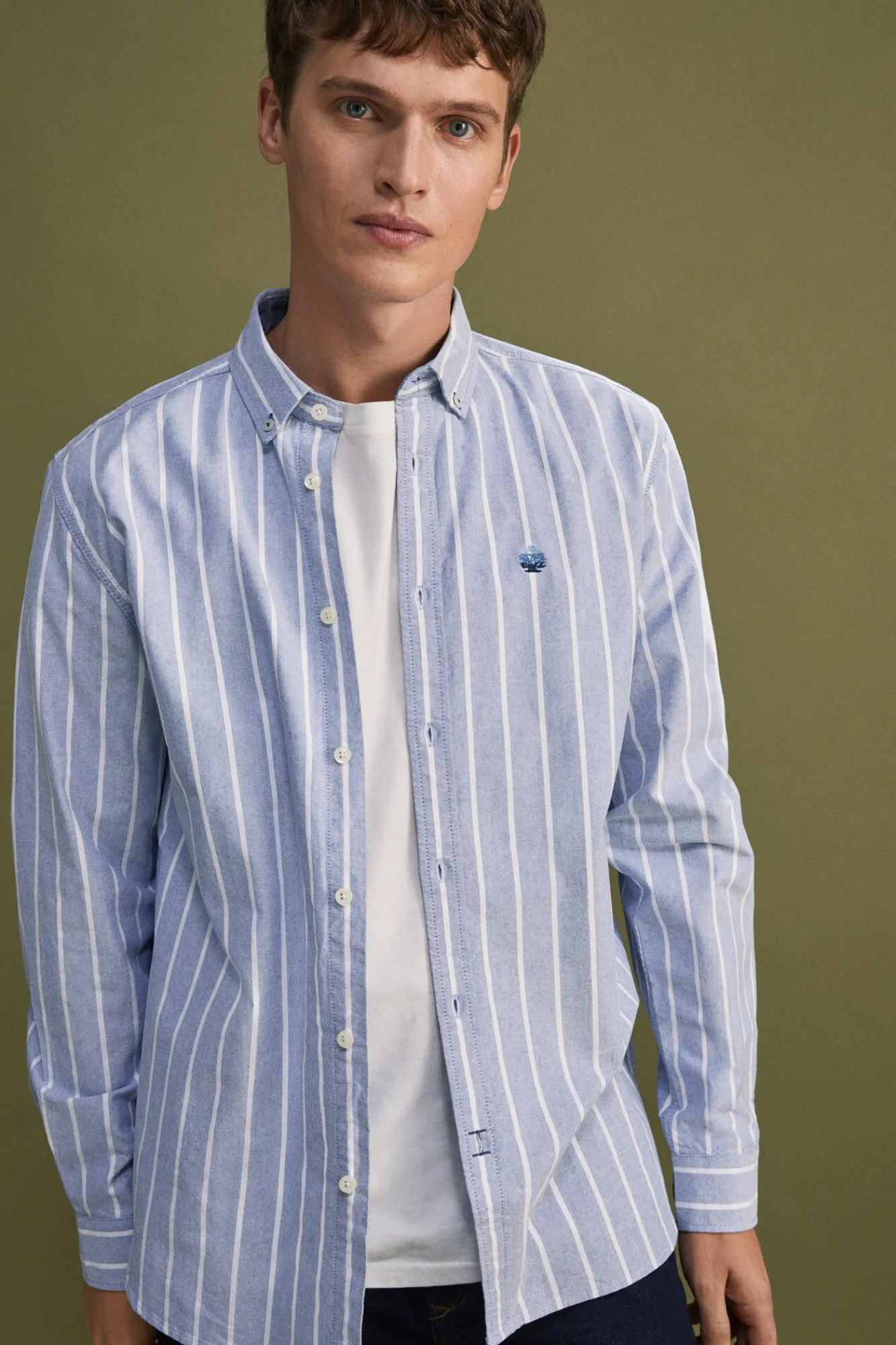 * Camisa Oxford Rayas Azul Medio Outlet