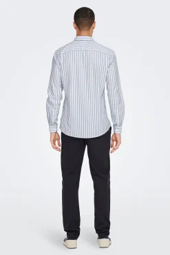 Only & Sons Camisa Oxford Rayas Azul Medio Best