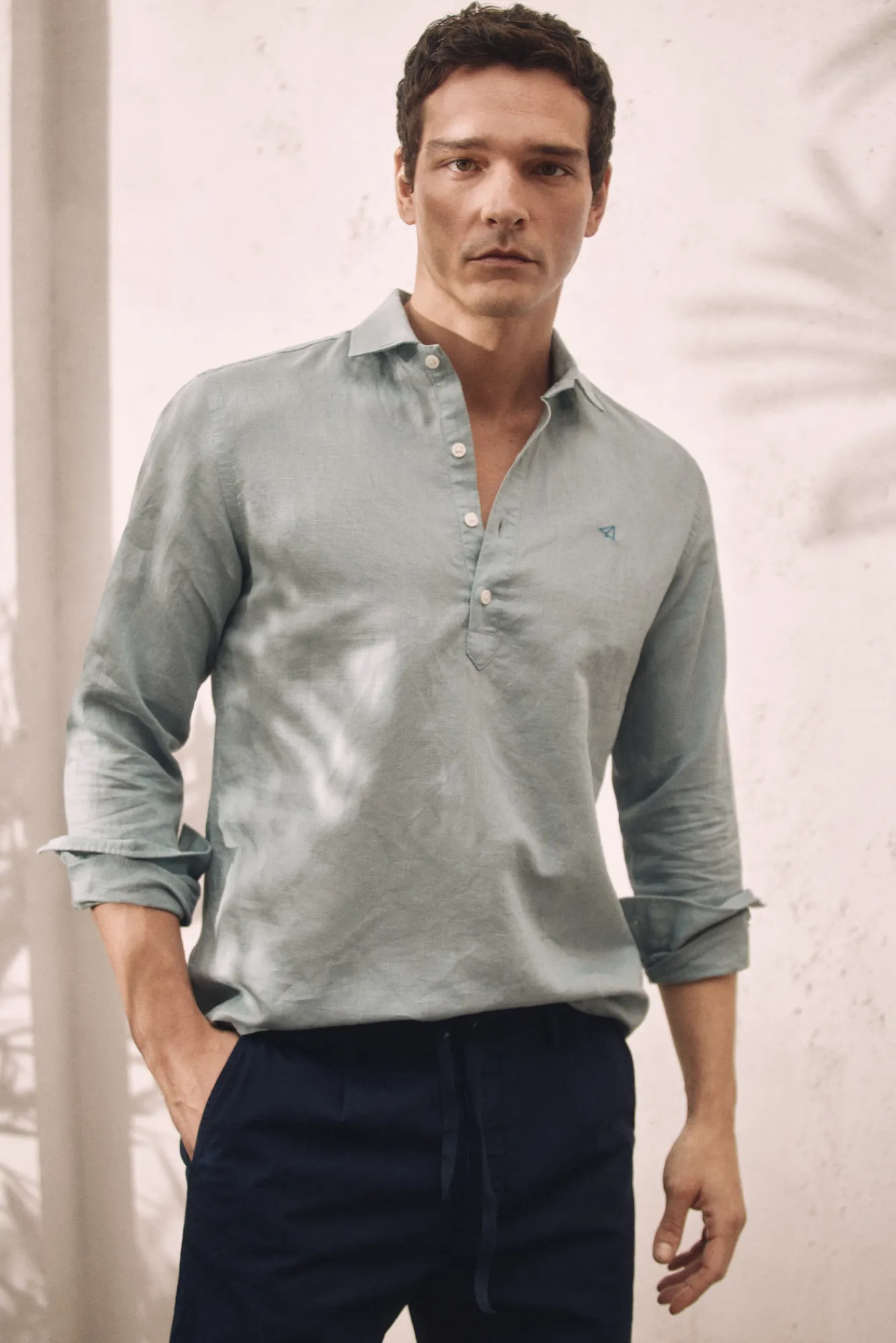Ooto Camisa Polera Lino Manga Larga Verde
