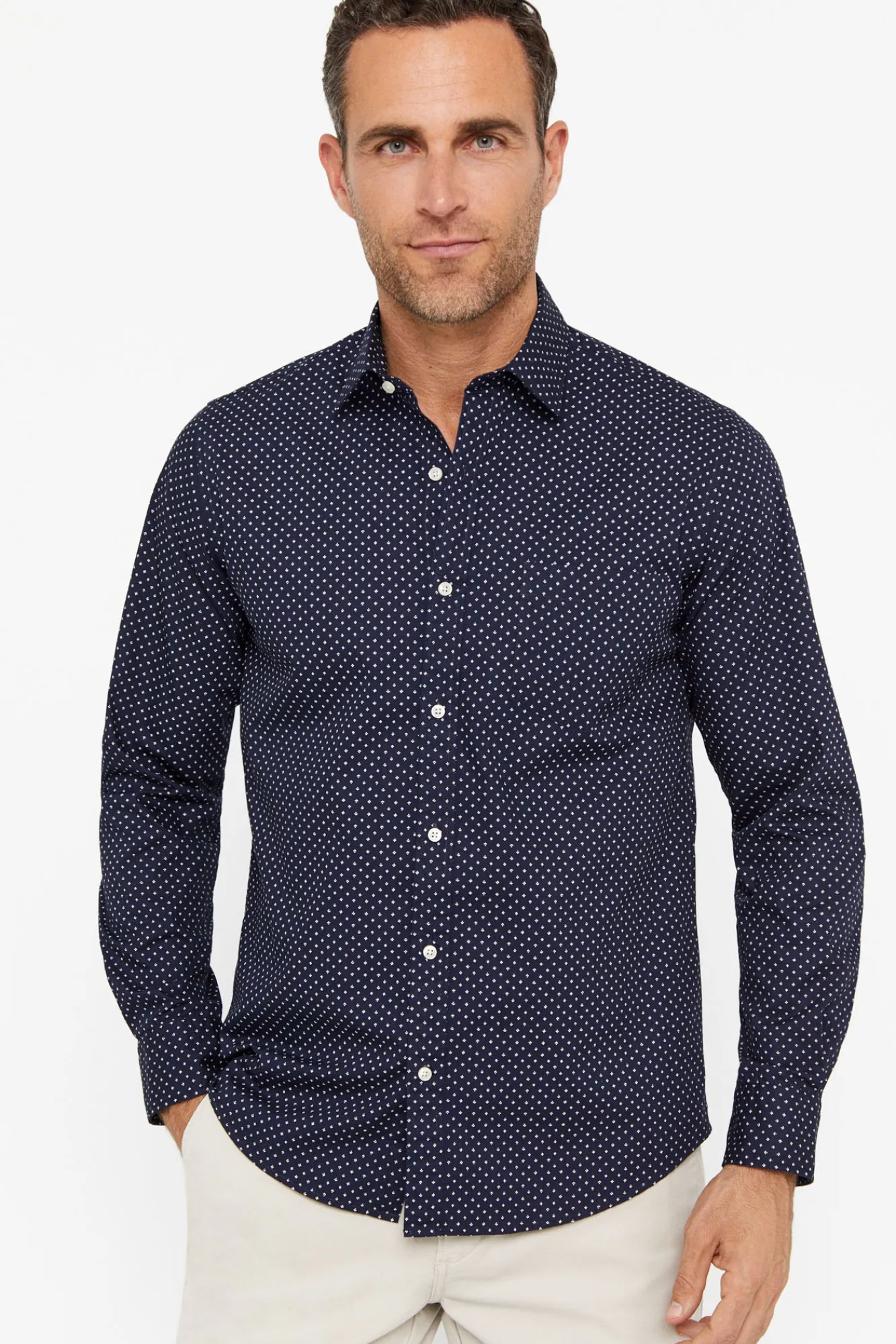 Cortefiel Camisa Punto Estampado Azul Marino Discount