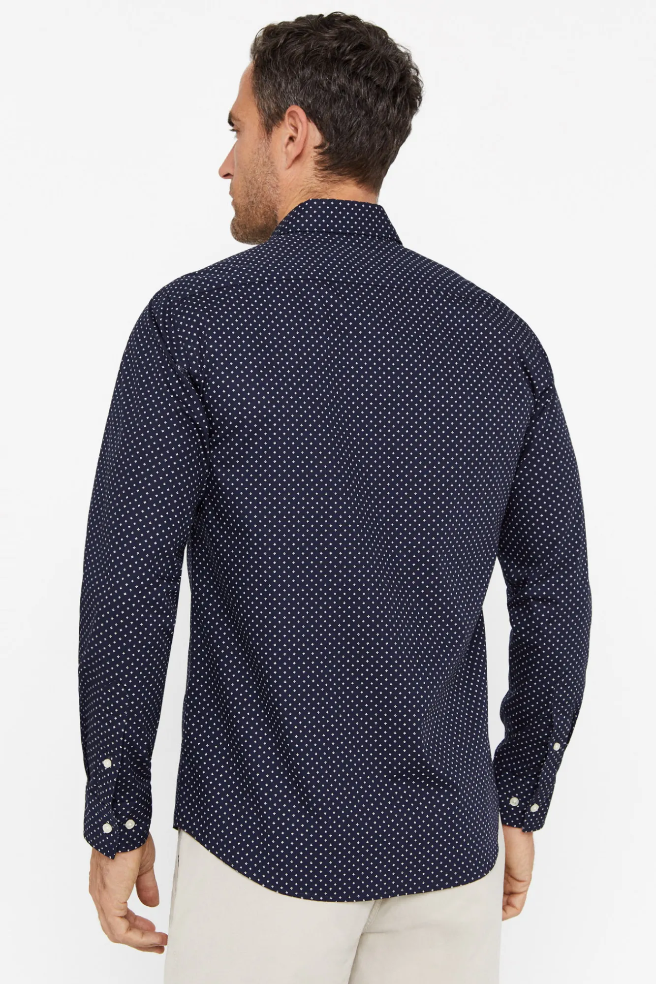 Cortefiel Camisa Punto Estampado Azul Marino Discount