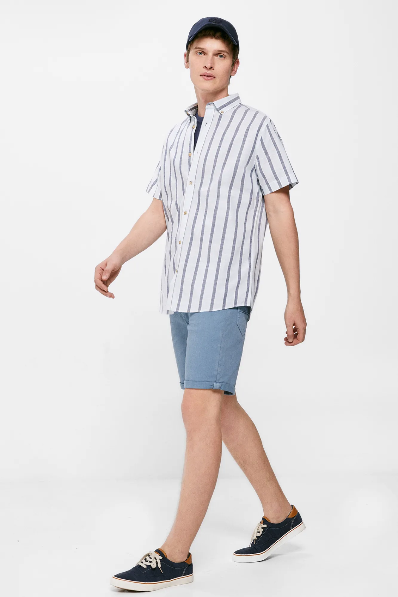 * Camisa Rayas Mao Azul Medio Outlet