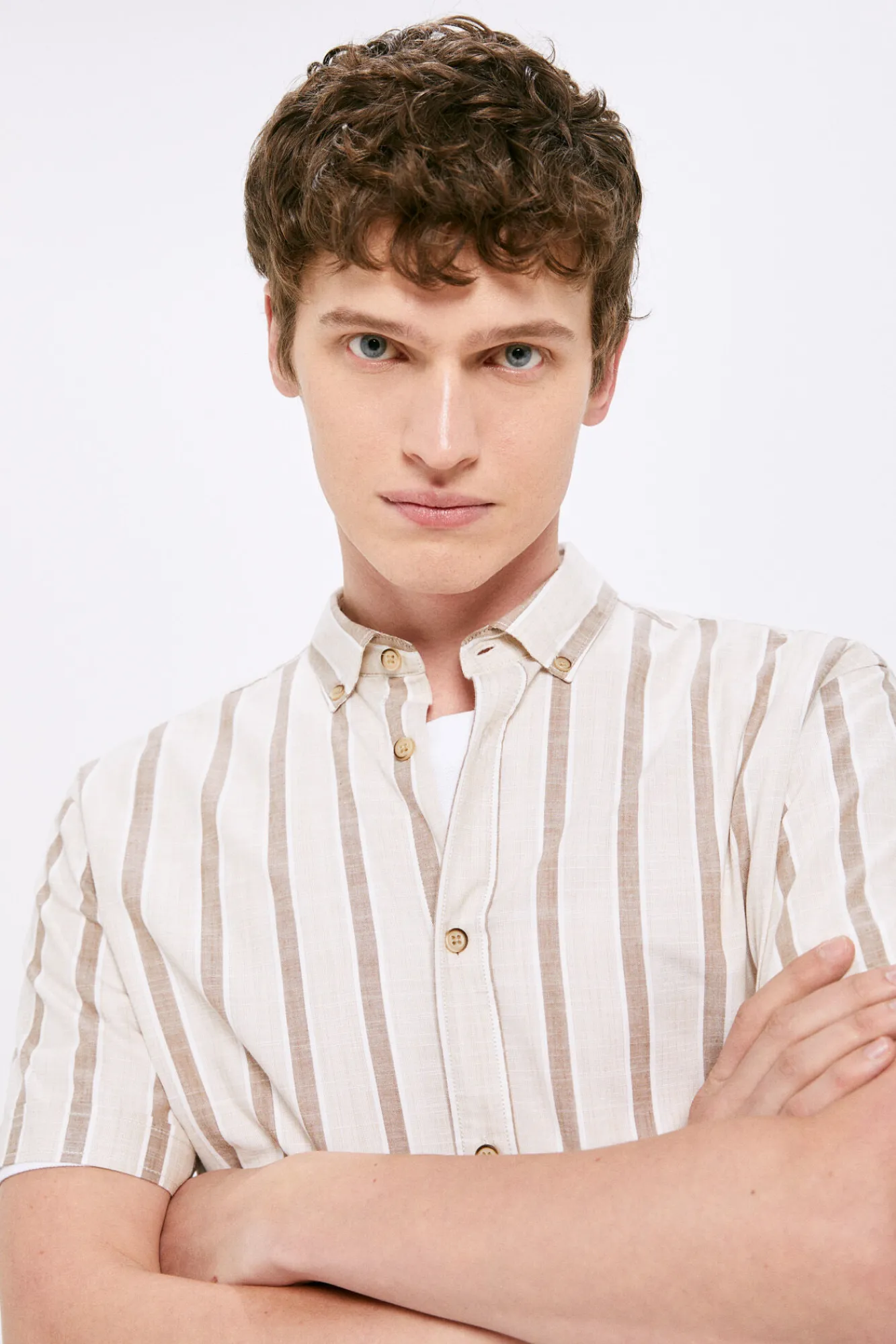 * Camisa Rayas Mao Beige Medio Sale