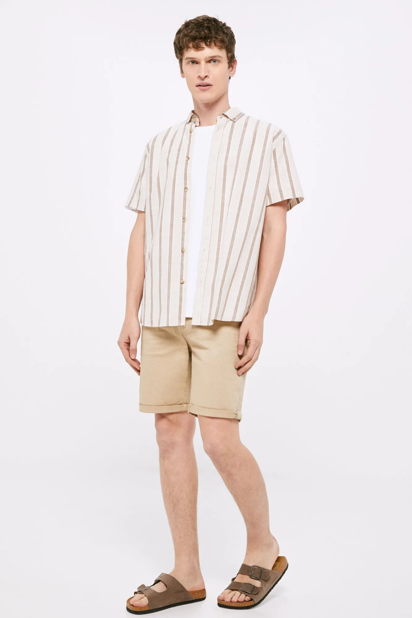 * Camisa Rayas Mao Beige Medio Sale