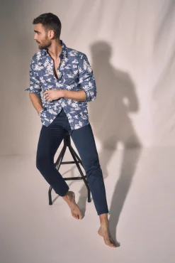 Ooto Camisa Slim Estampada Palmeras Azul New