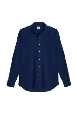 Ooto Camisa Slim Lino Manga Larga Azul Oscuro Sale