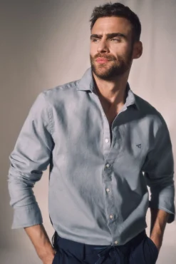 Ooto Camisa Slim Lino Manga Larga  Gris Best