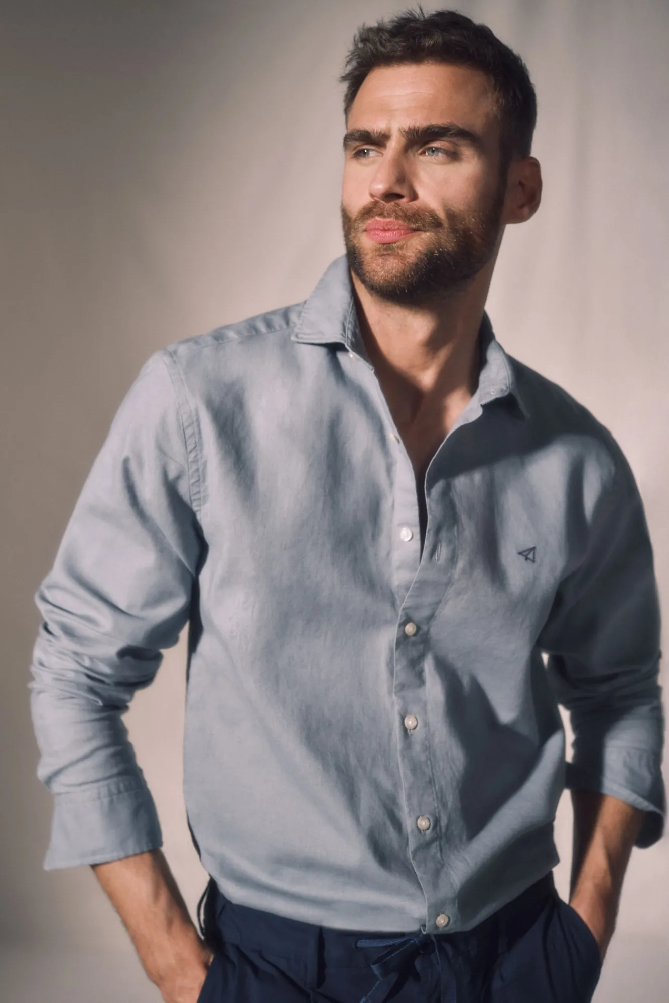 Ooto Camisa Slim Lino Manga Larga Gris Best