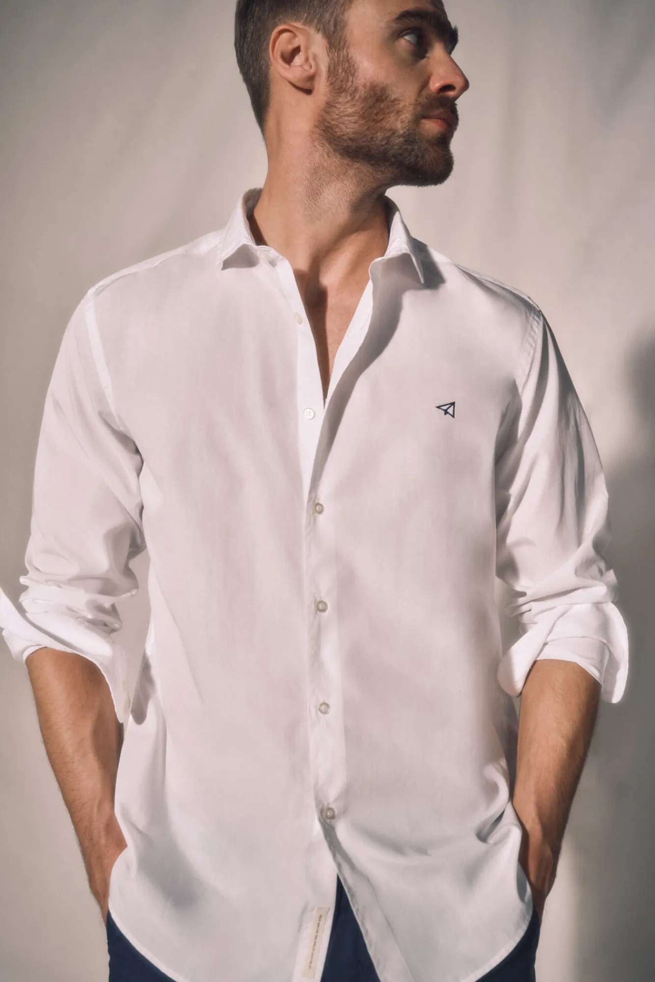 Ooto Camisa Slim Lisa Manga Larga Blanco New