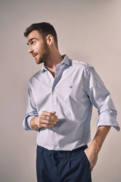 Ooto Camisa Slim Rayas Manga Larga Azul Clearance