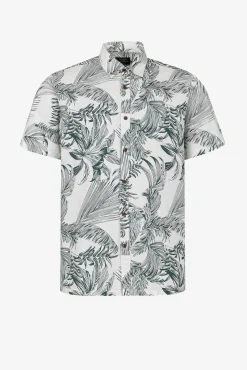 Tiffosi Camisa Slub Regular Fit Estampado Hojas Verde Clearance