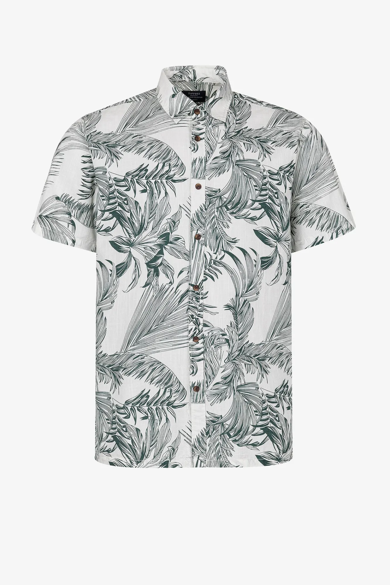 Tiffosi Camisa Slub Regular Fit Estampado Hojas Verde Clearance