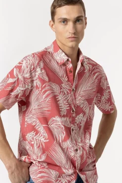 Tiffosi Camisa Slub Regular Fit Estampado Hojas Rojo Outlet