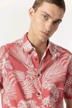 Tiffosi Camisa Slub Regular Fit Estampado Hojas Rojo Outlet