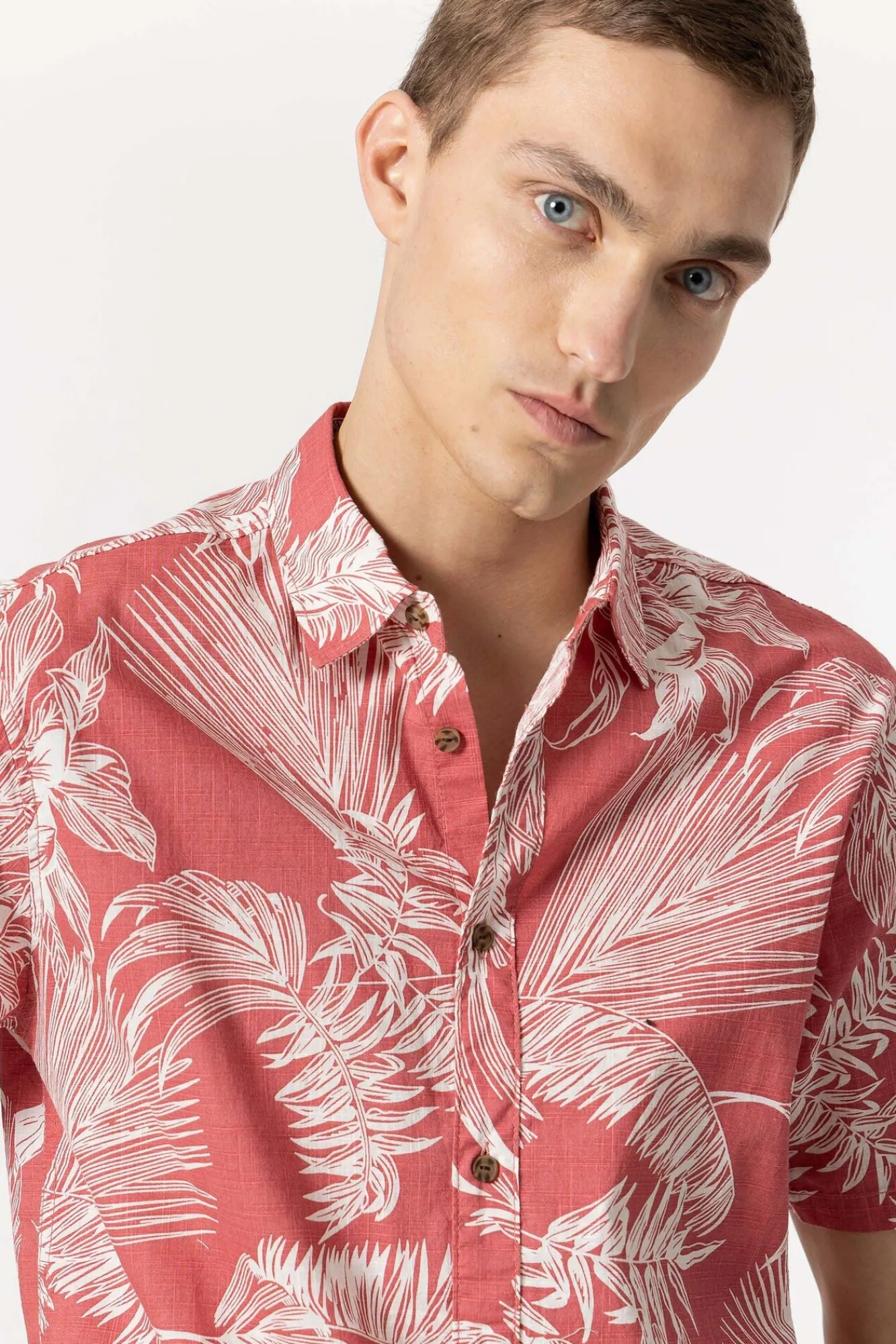 Tiffosi Camisa Slub Regular Fit Estampado Hojas Rojo Outlet