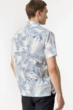 Tiffosi Camisa Slub Regular Fit Estampado Hojas Azul Medio Online