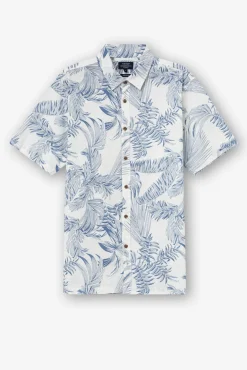 Tiffosi Camisa Slub Regular Fit Estampado Hojas Azul Medio Online