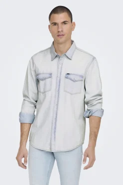Only & Sons Camisa Tejido Denim Azul Claro Outlet