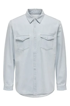 Only & Sons Camisa Tejido Denim Azul Claro Outlet