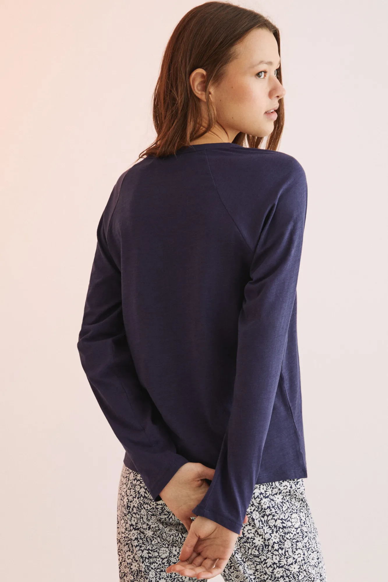 Women'secret Camiseta Algodon Cuello Panadero Navy Azul New