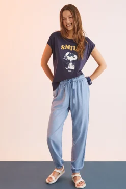 Women'secret Camiseta Algodon Manga Corta Snoopy Navy Azul Discount