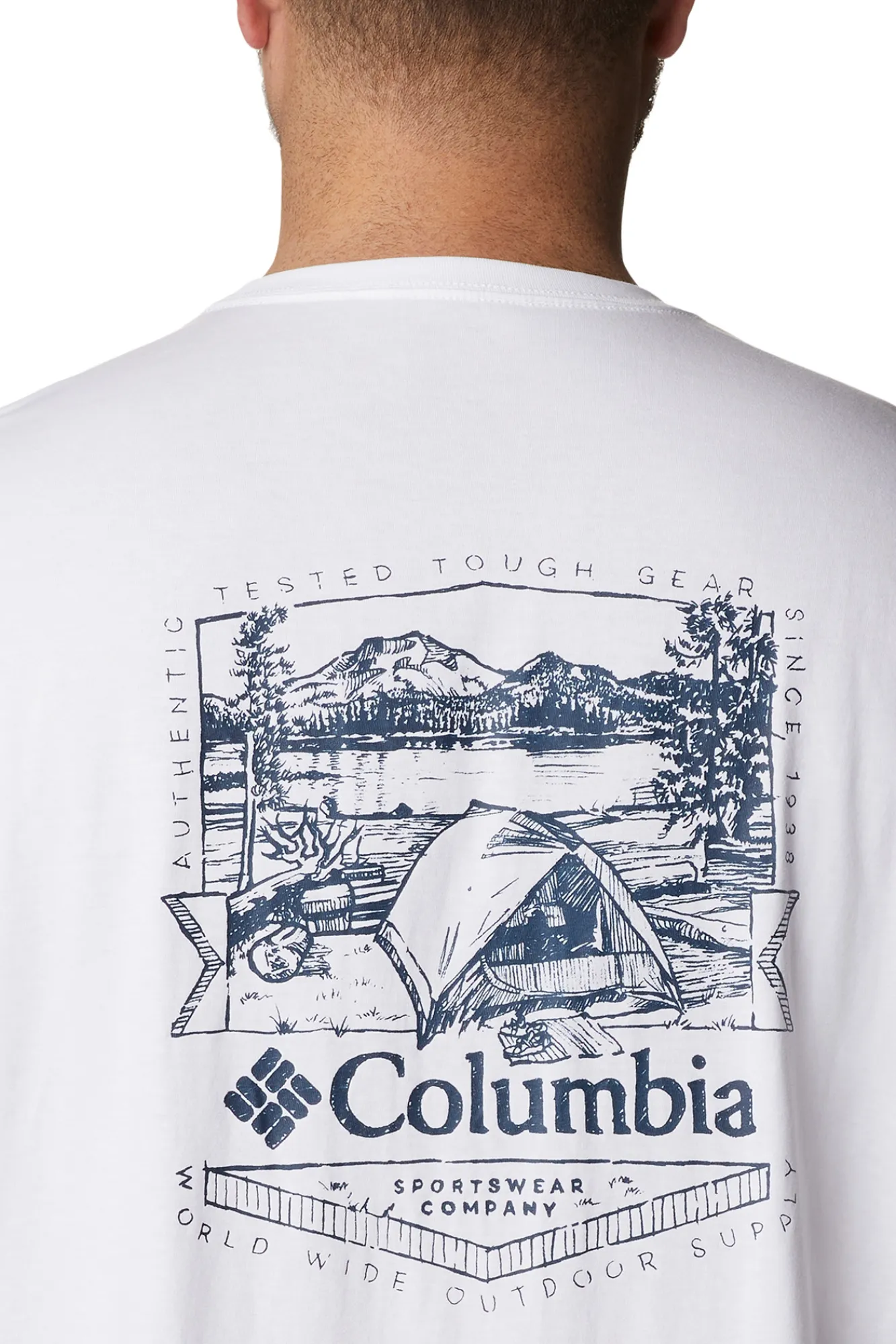 Columbia Camiseta De Manga Corta Con Estampado En La Espalda Rockaway River™ Para Hombre Estampado Fondo Blanco New