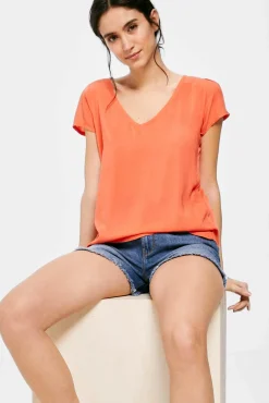 * Camiseta Lisa Manga Tulipa Naranja