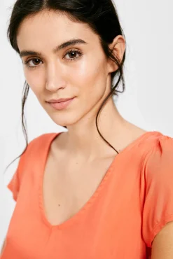 * Camiseta Lisa Manga Tulipa Naranja