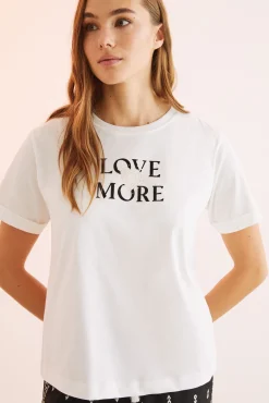 Women'secret Camiseta Manga Corta 100% Algodon Frase Beige