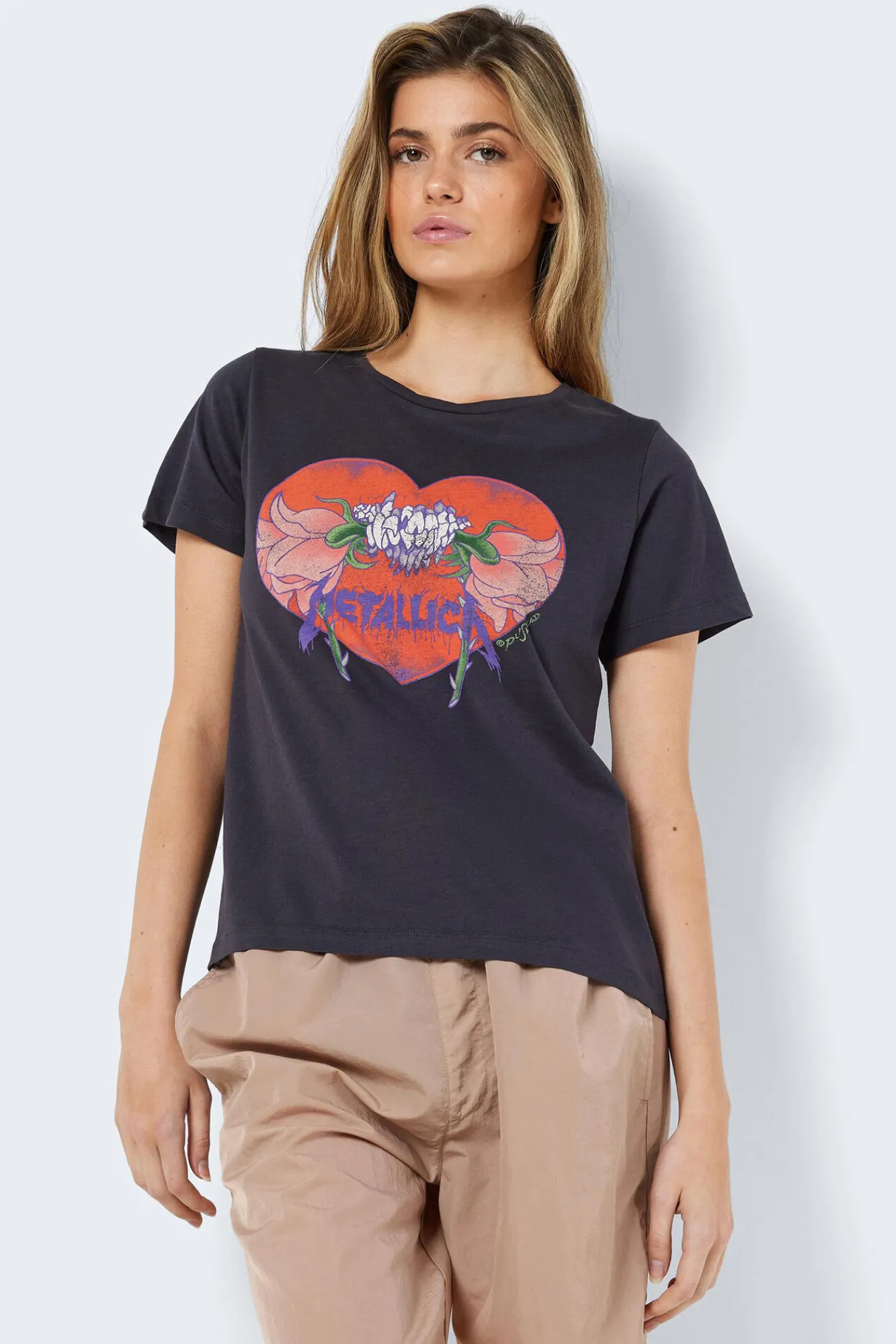 Noisy May Camiseta Manga Corta Print Frontal Gris Medio Clearance