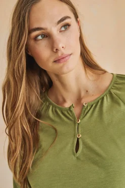 Women'secret Camiseta Manga Larga 100% Algodon Verde Kaki Clearance