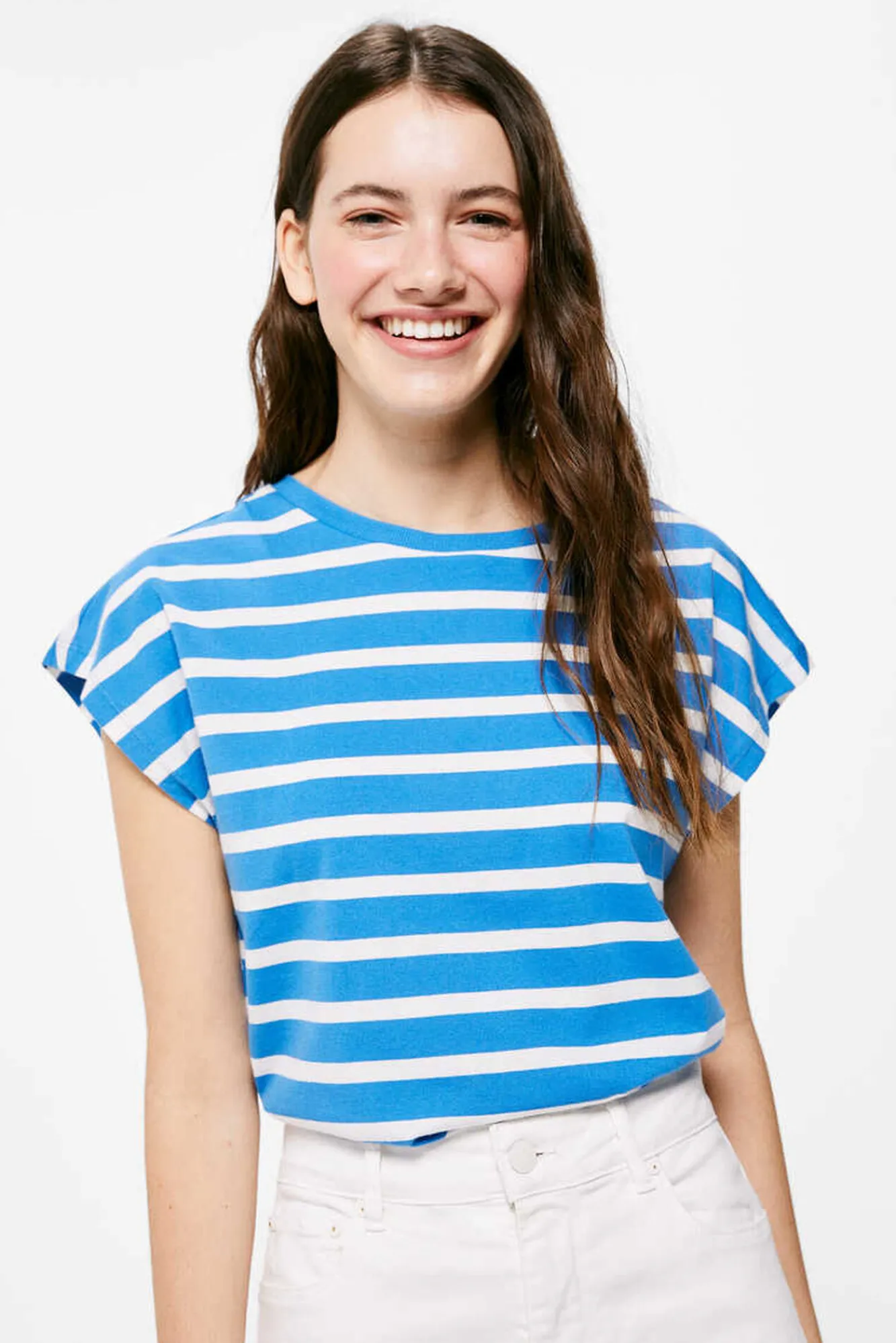 * Camiseta Rayas Cuello Contraste Azul Medio Outlet