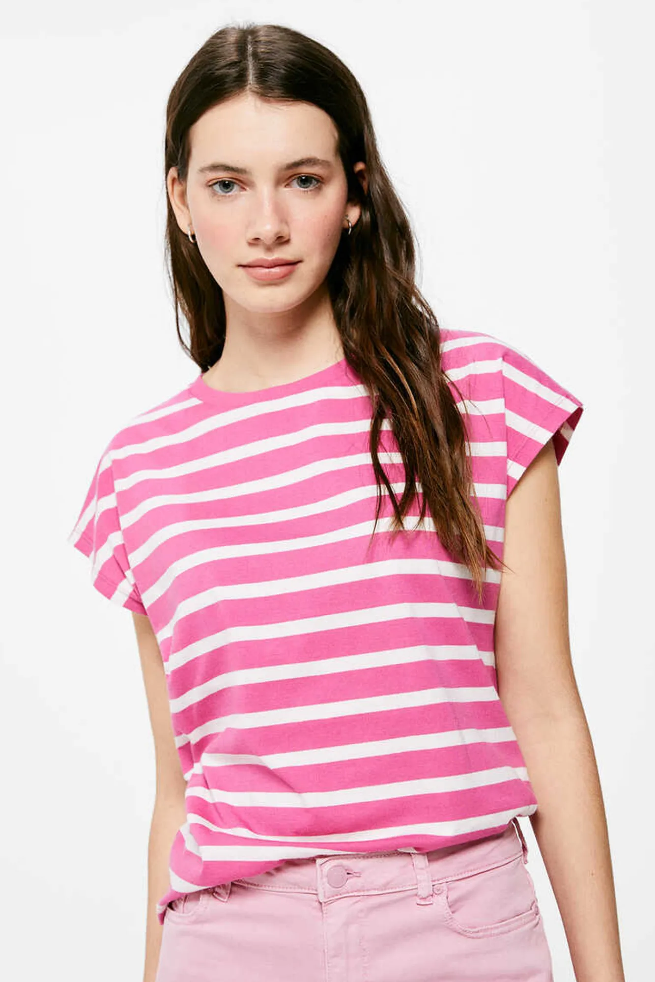 * Camiseta Rayas Cuello Contraste Morado Outlet