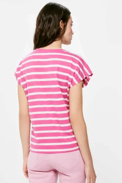 * Camiseta Rayas Cuello Contraste Morado Outlet