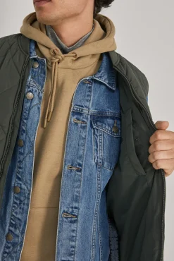 * Chaleco Acolchado Cuello Bomber Kaki Oscuro