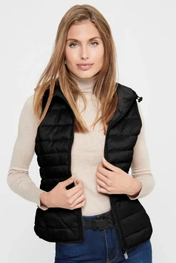 Only Chaleco De Mujer Ultraligero Con Capucha Negro Hot